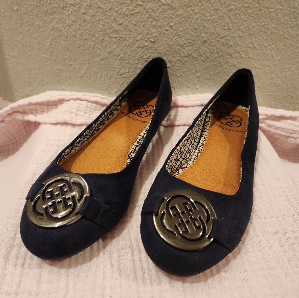 Daisy Fuentes Blue and Silver Flats with Medallion Accent